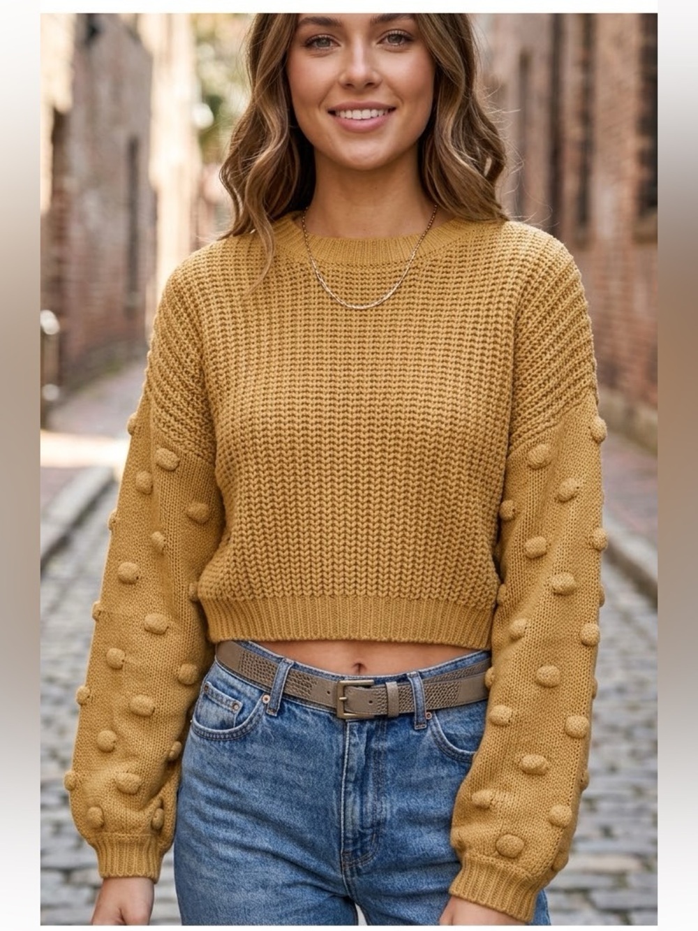 Moon & Madison Bubble Balloon Sleeve Knit Crop Sweater S